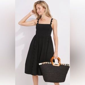 Vineyard Vines jet black sundress with scallop details, size M